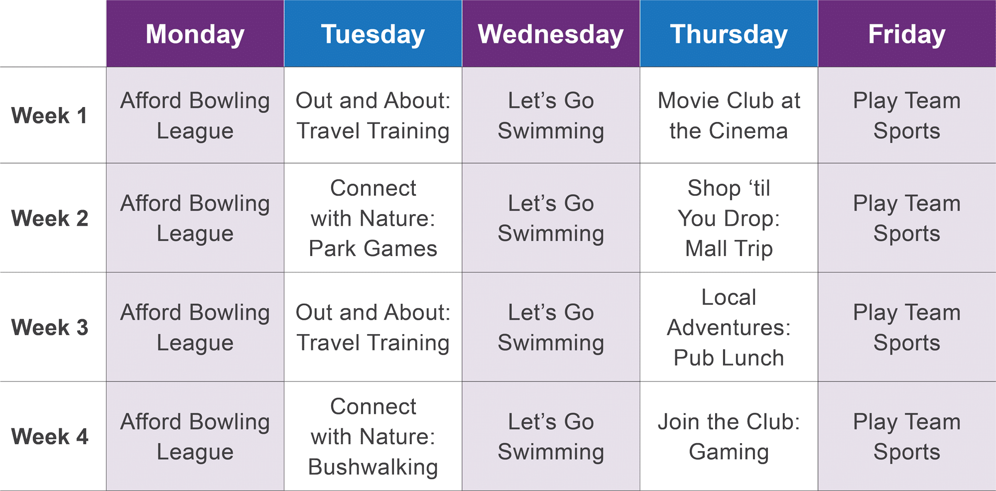 community activity program - Afford - Explore